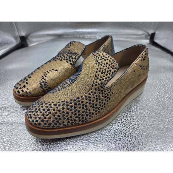 FREE PEOPLE Snake Eyes Loafers Gold & Blue Size 7 Woven Textile Shoes Euro 37 - Picture 1 of 10